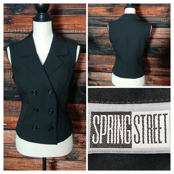 Spring Street Tops - Spring Street Vintage 90s Y2K Top Size Medium Double Breasted Vest Black Sexy
